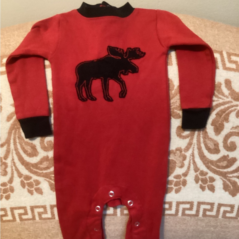 COPY - Baby union suit red cotton with moose size 6 months by LAZY ONE